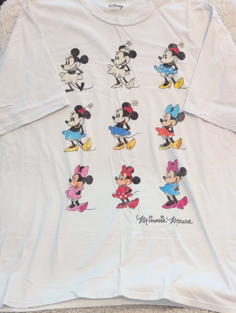 Disney White Tee with Minnie Mouse Through The Years Graphics